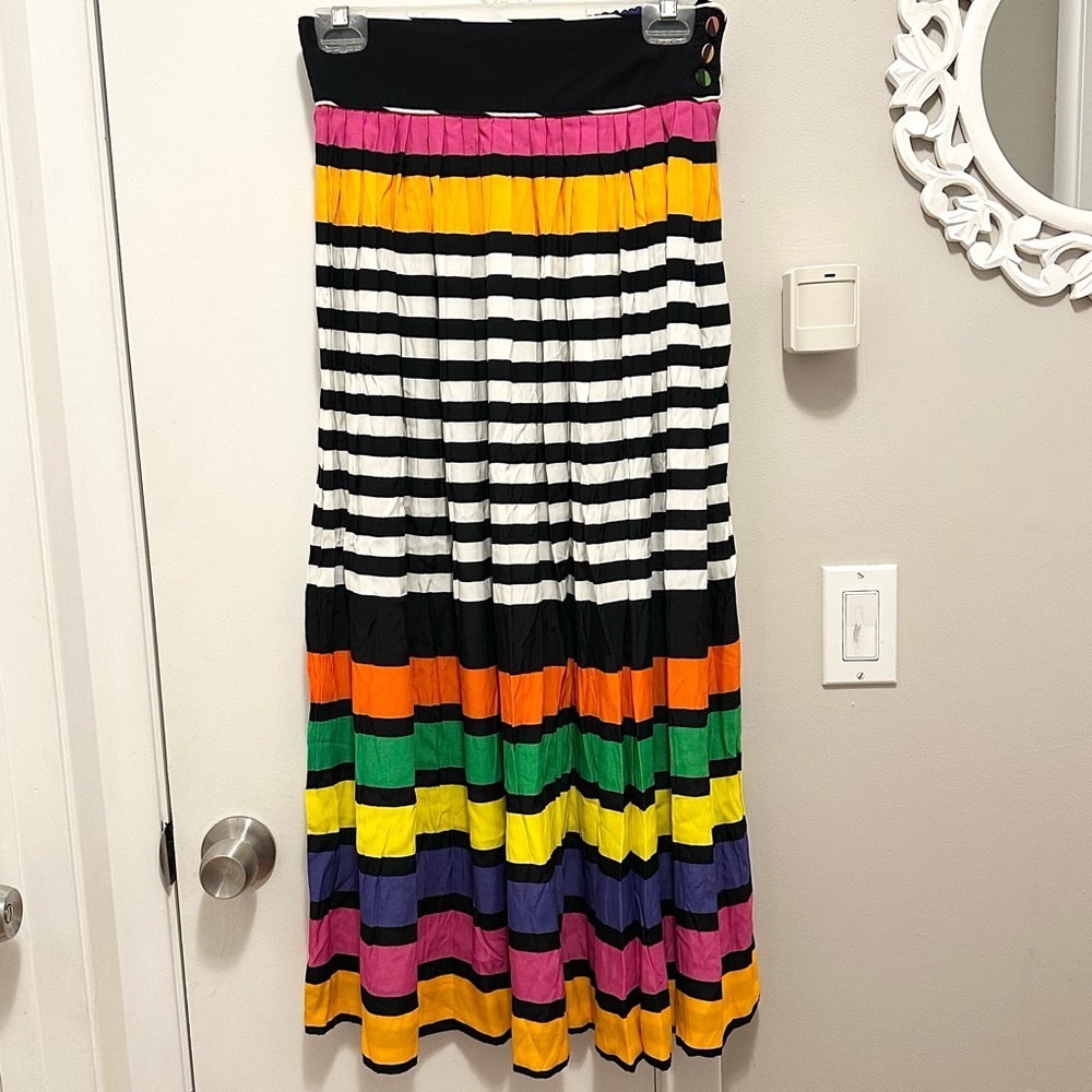Vintage PLATINUM By Dorothy Schoelen 80s Rainbow B&W Color Stripe Maxi Skirt 10